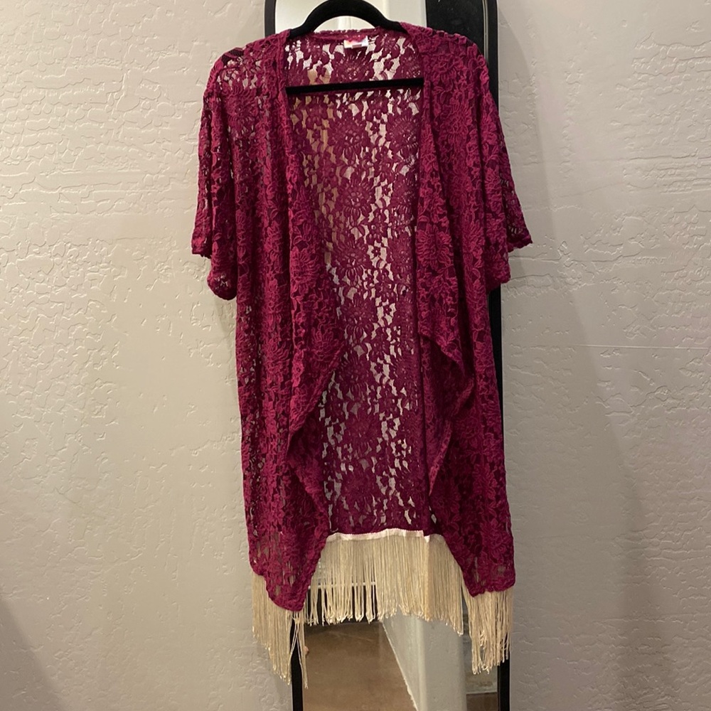 LuLaRoe Monroe- lace duster with fringe